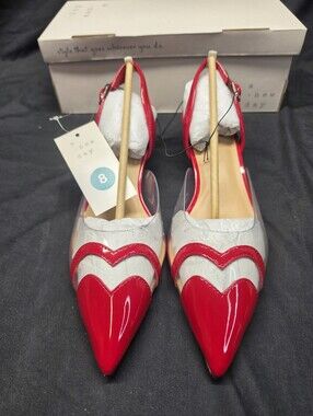 A New Day Eleanor Heart Slingback Heels Women's Various Sizes Red Patent NWT Box